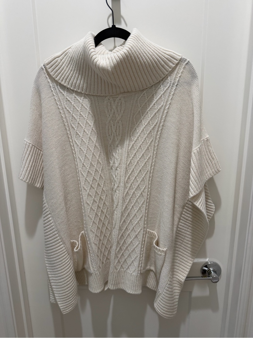 Cream Cable Knit Turtleneck Poncho Sweater